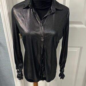 Elegant Black Shimmer Button Down Shirt